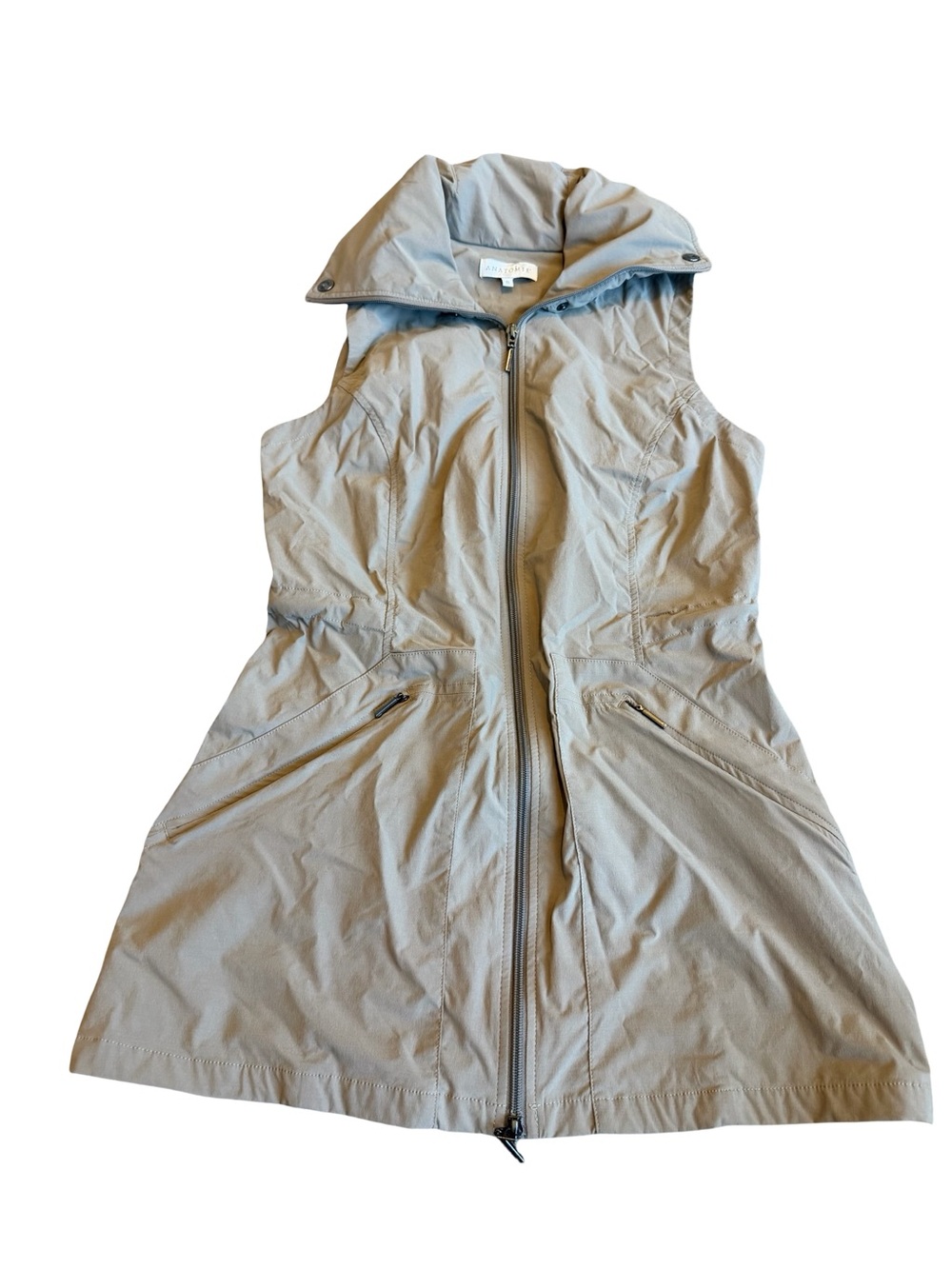Anatomie Delaney Travel Vest Taupe Sleeveless Zip-Down Drawstring Waist Small